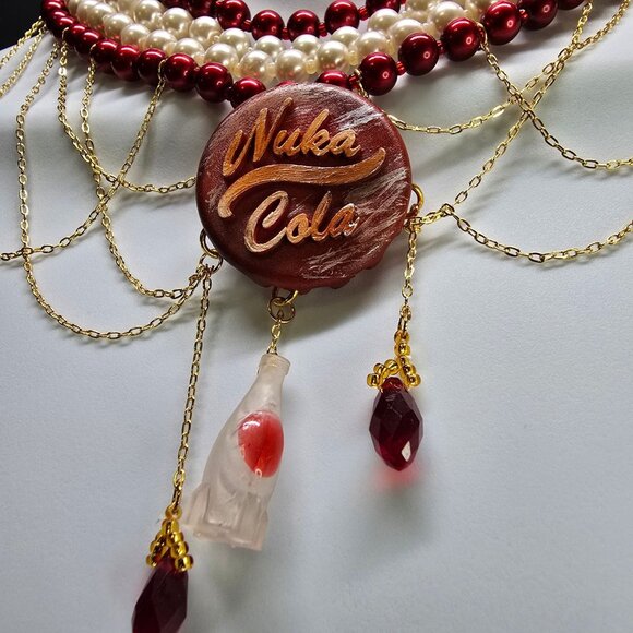 Handmade 18k Gold Plated Fallout Rusty Nuka Cola Inspired Choker Waterfall Neckl - Picture 5 of 11